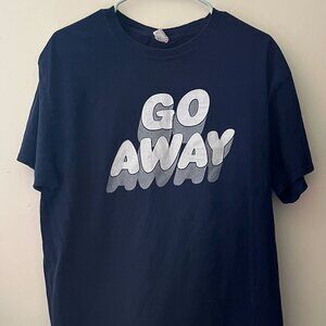 Vintage GO AWAY Bubble Print Large Blue T Shirt Y2K Fruit of the Loom HD Cotton